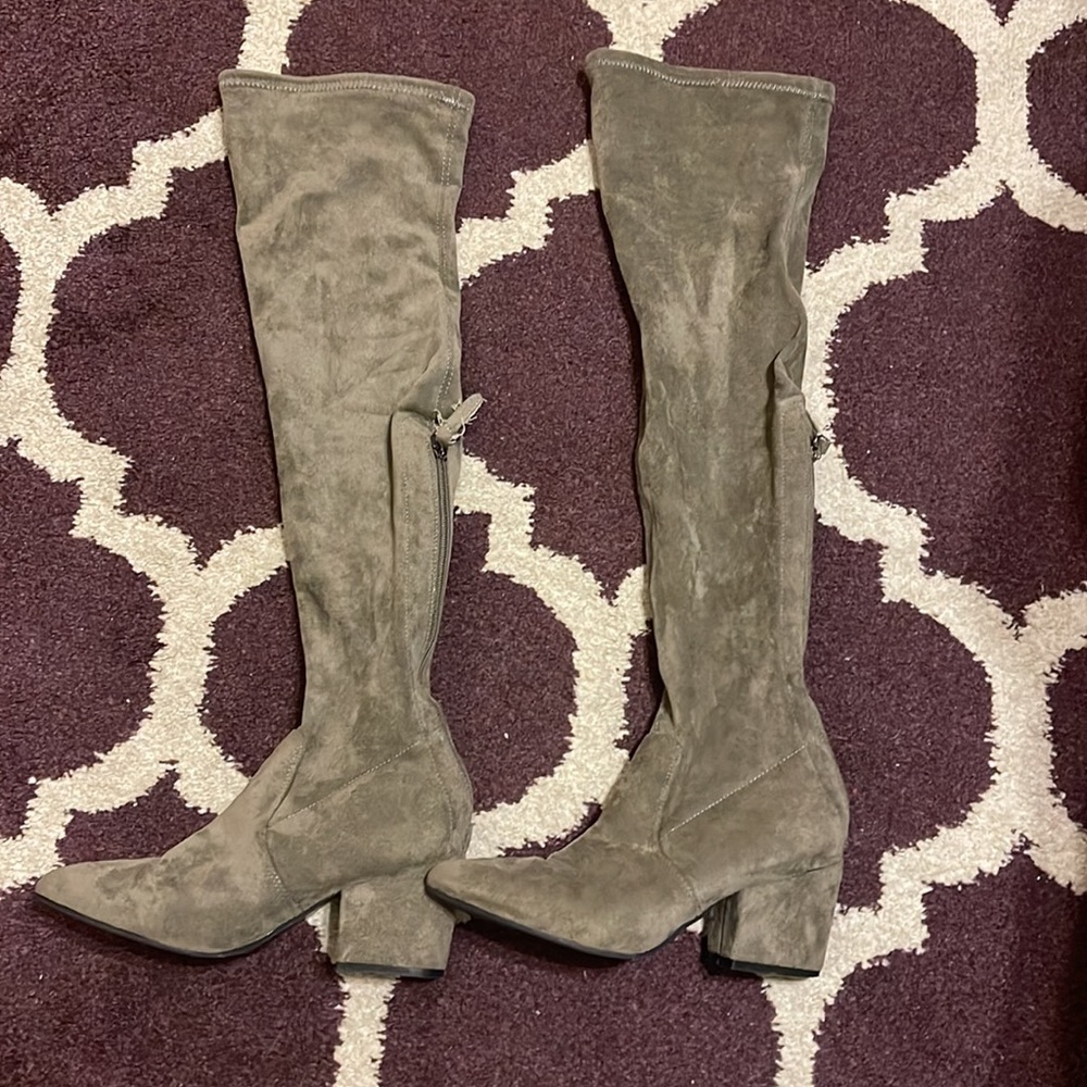 'CARINA' TAUPE OVER THE KNEE SUEDE LEATHER BOOTS